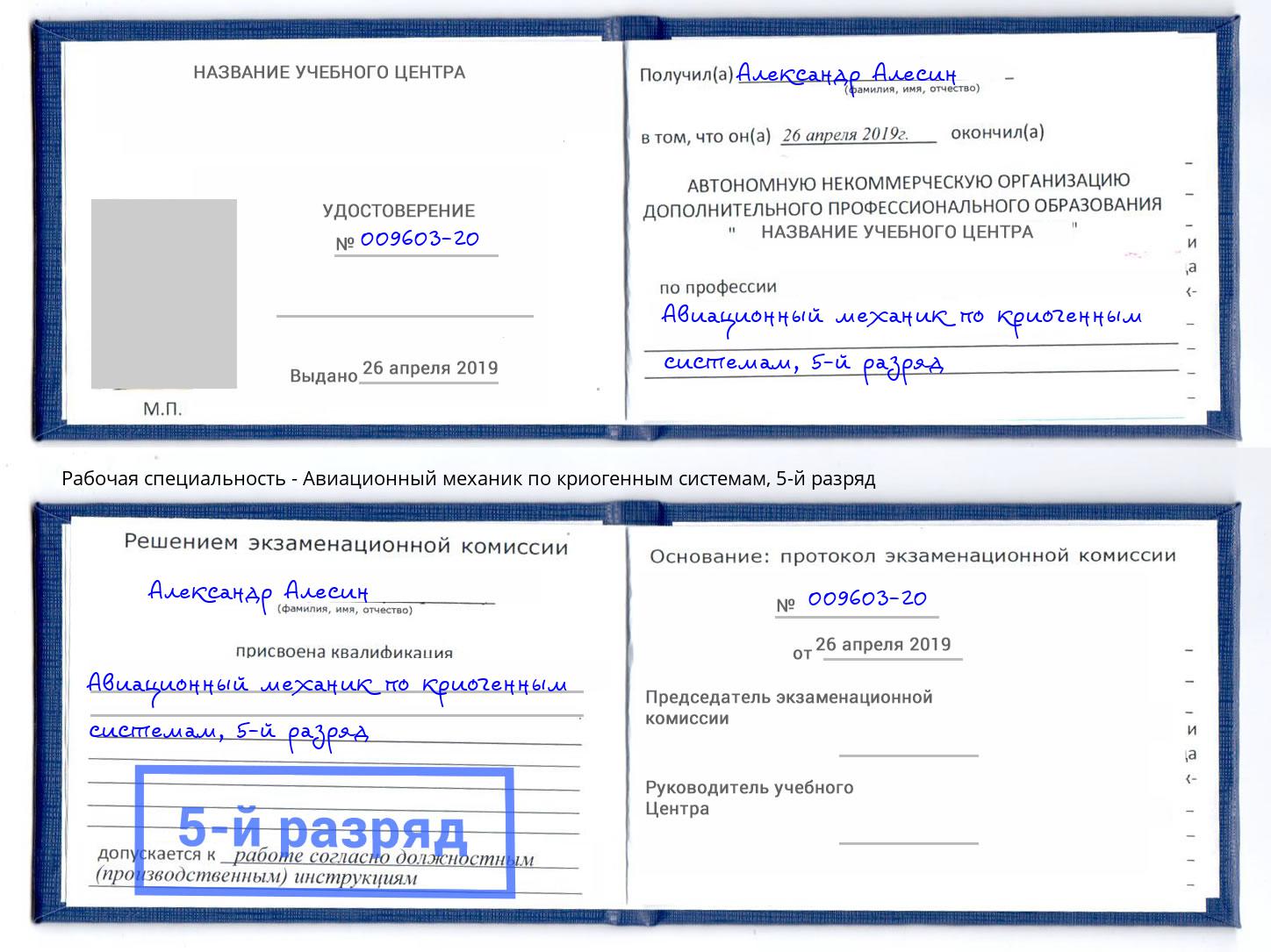 корочка 5-й разряд Авиационный механик по криогенным системам Изобильный